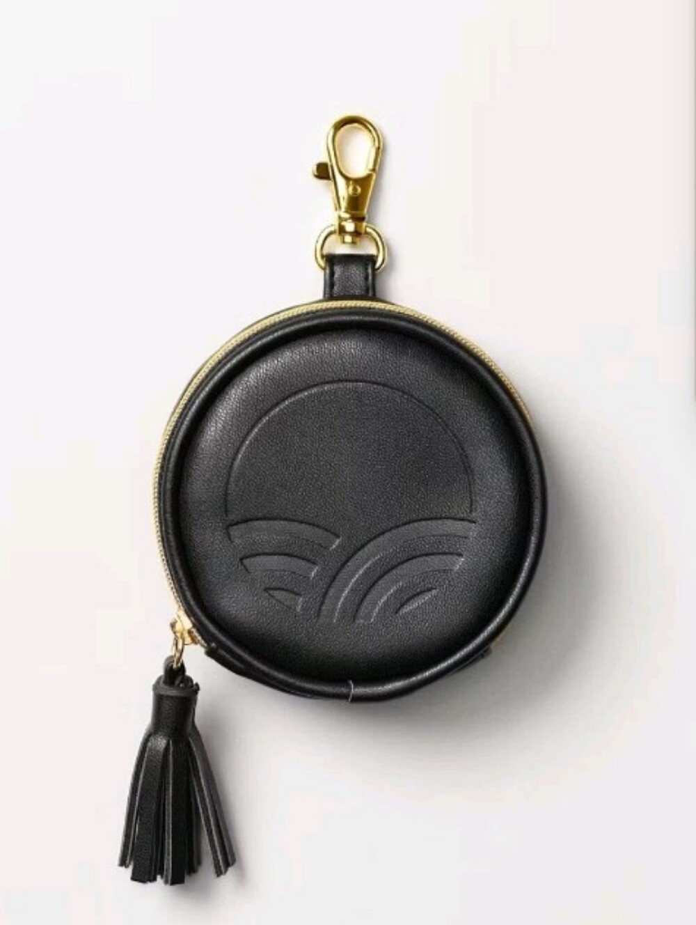 Tushbaby Black Leather Round Mini Purse Pouch Clip On with Gold Zip